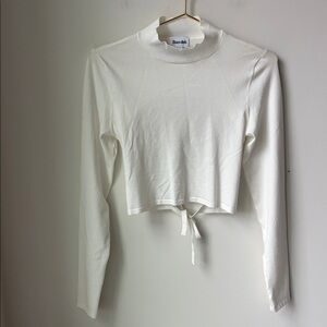 Aritzia Sun-Deh Mock Neck Cropped Open Tie Back Sweater Top in Ivory Size M
